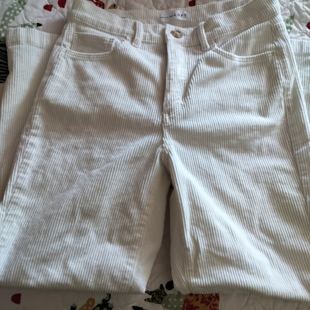 LOFT White Corduroy Straight Leg Pants